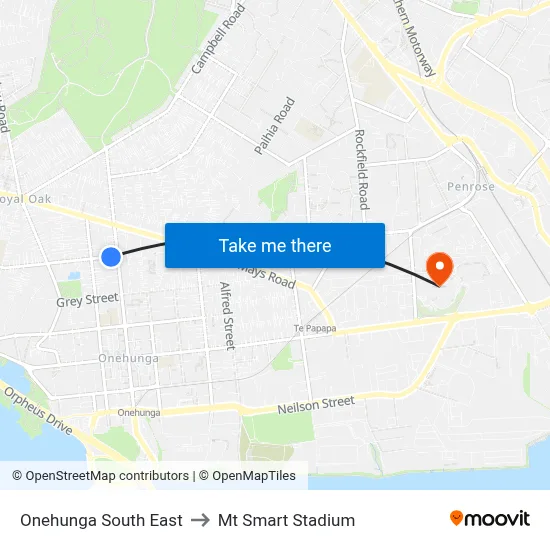 Onehunga South East to Mt Smart Stadium map