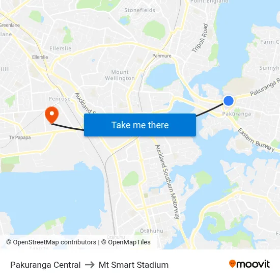 Pakuranga Central to Mt Smart Stadium map