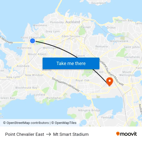Point Chevalier East to Mt Smart Stadium map