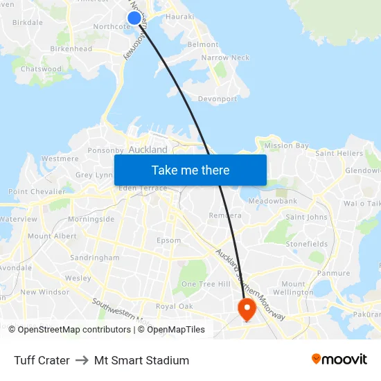 Tuff Crater to Mt Smart Stadium map