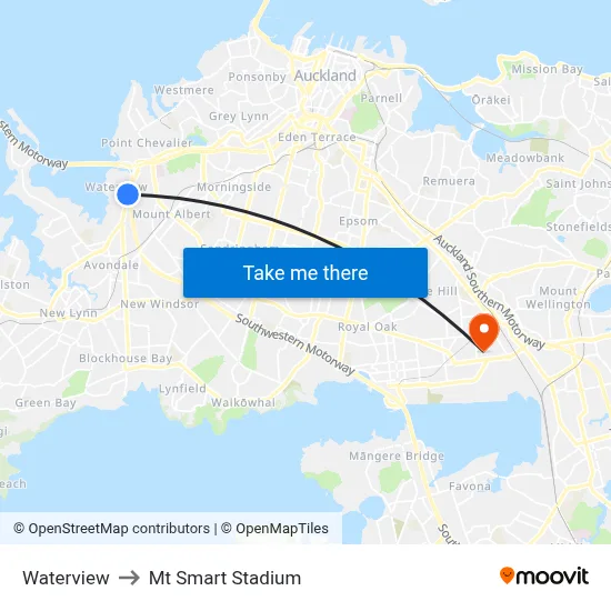 Waterview to Mt Smart Stadium map