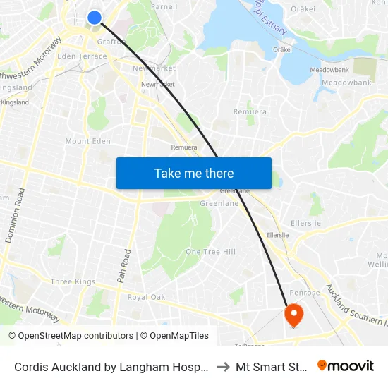 Cordis Auckland by Langham Hospitality Group to Mt Smart Stadium map