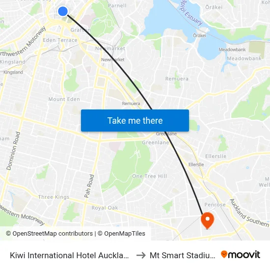 Kiwi International Hotel Auckland to Mt Smart Stadium map