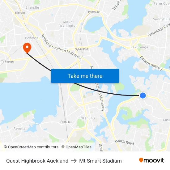 Quest Highbrook Auckland to Mt Smart Stadium map