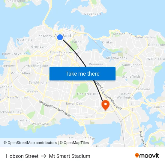 Hobson Street to Mt Smart Stadium map