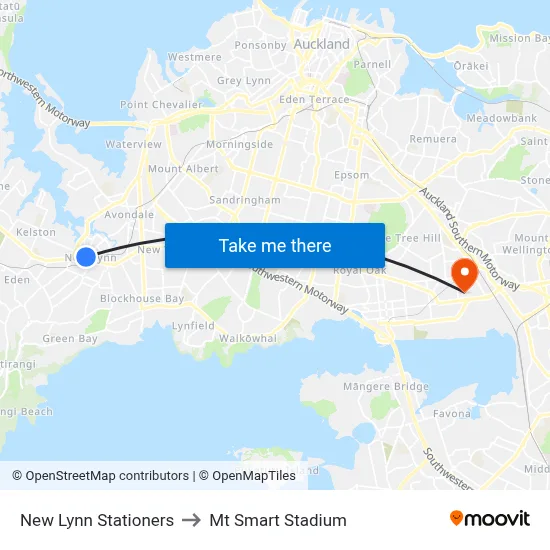 New Lynn Stationers to Mt Smart Stadium map