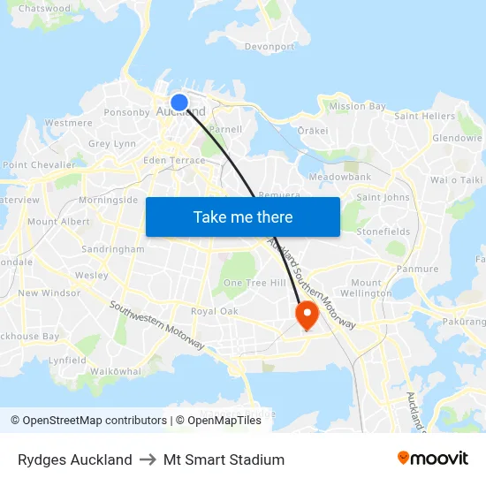 Rydges Auckland to Mt Smart Stadium map