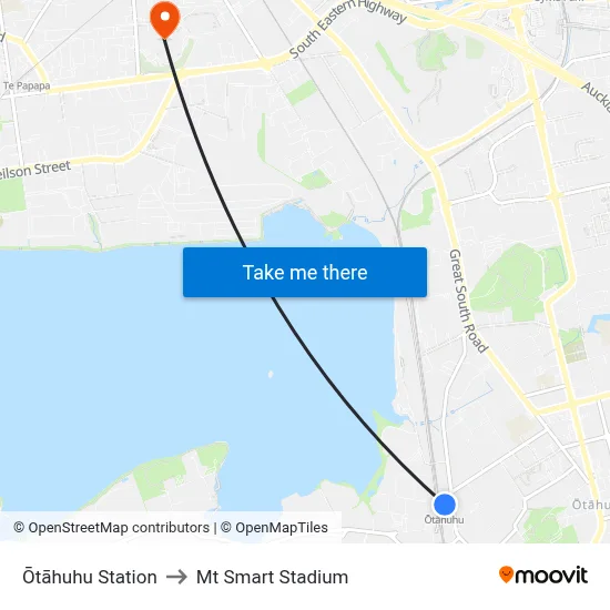 Ōtāhuhu Station to Mt Smart Stadium map