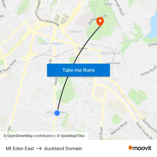 Mt Eden East to Auckland Domain map