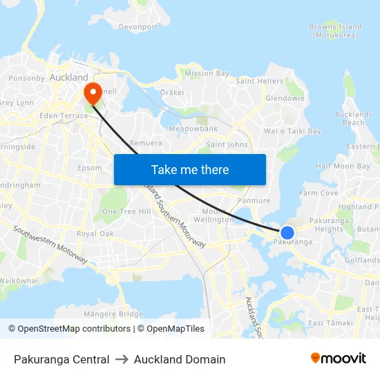 Pakuranga Central to Auckland Domain map