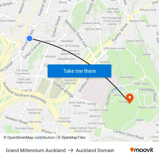 Grand Millennium Auckland to Auckland Domain map