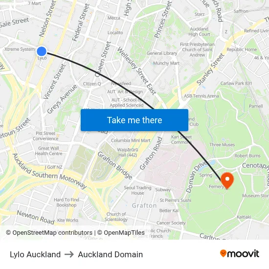 Lylo Auckland to Auckland Domain map