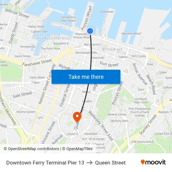 Downtown Ferry Terminal Pier 13 to Queen Street map