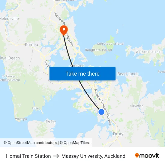 Homai Train Station to Massey University, Auckland map
