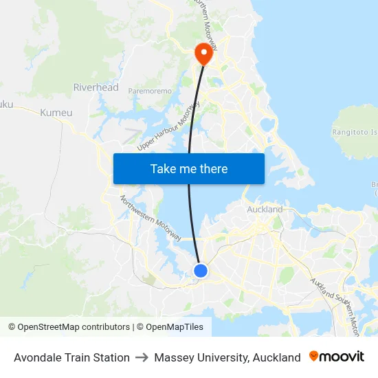 Avondale Train Station to Massey University, Auckland map