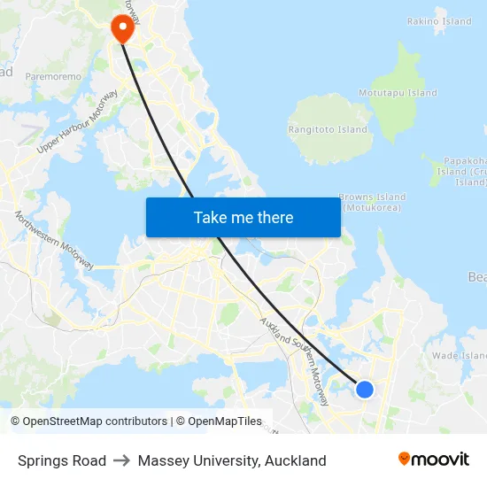 Springs Road to Massey University, Auckland map