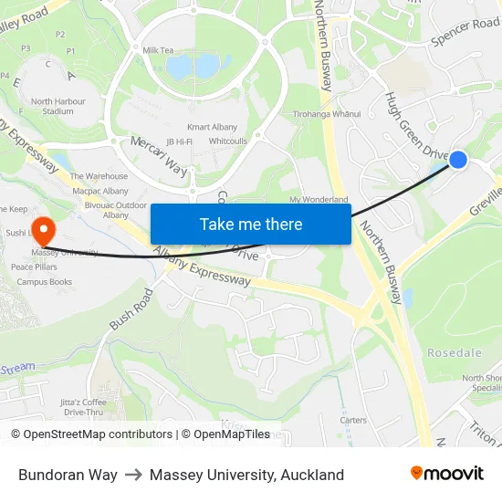 Bundoran Way to Massey University, Auckland map
