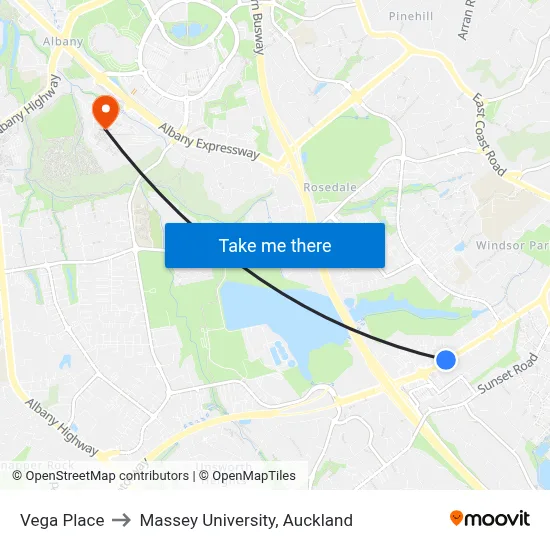 Vega Place to Massey University, Auckland map