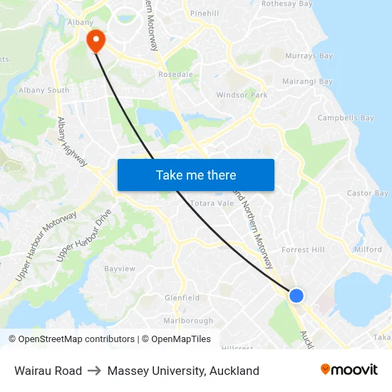Wairau Road to Massey University, Auckland map