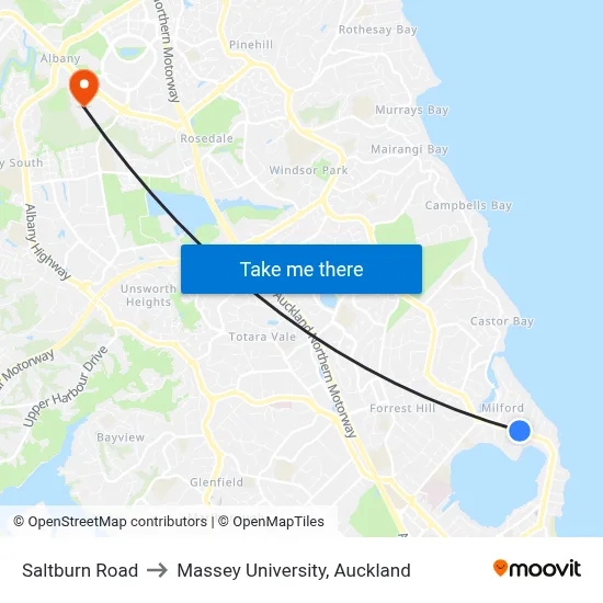 Saltburn Road to Massey University, Auckland map