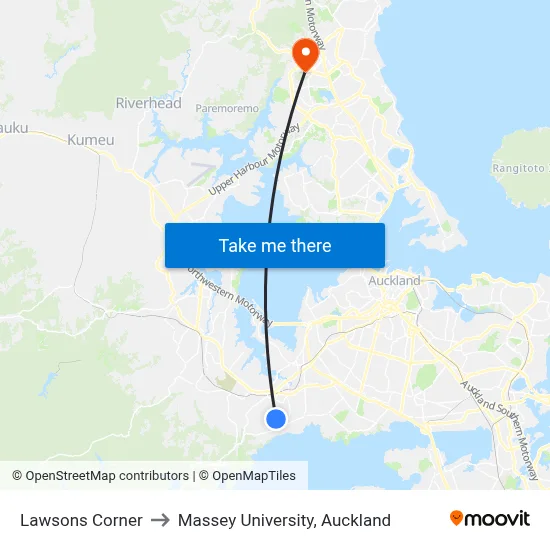 Lawsons Corner to Massey University, Auckland map