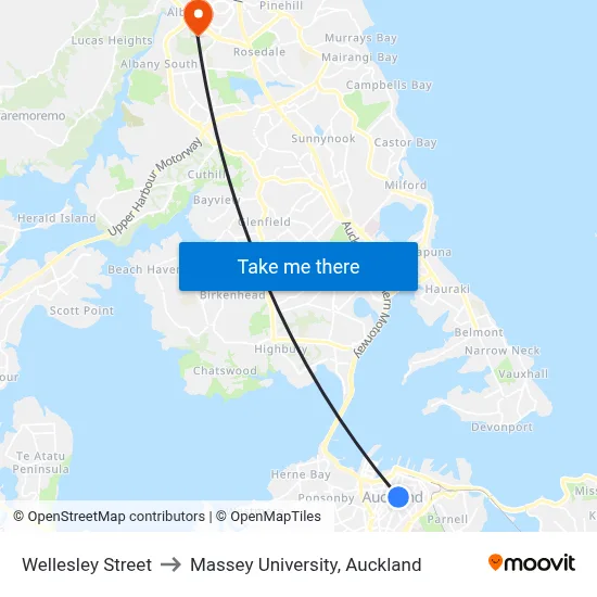 Wellesley Street to Massey University, Auckland map
