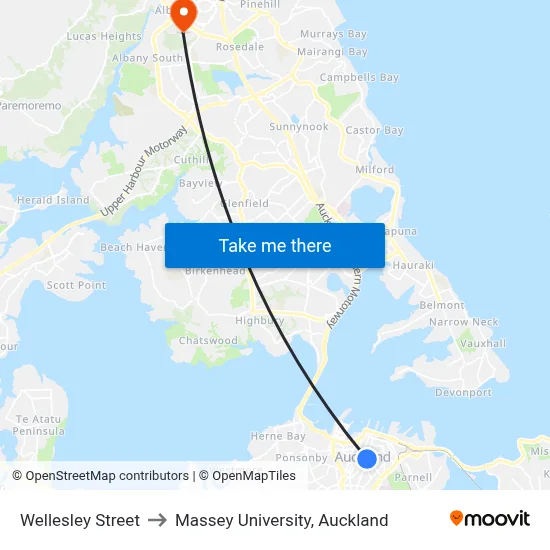 Wellesley Street to Massey University, Auckland map