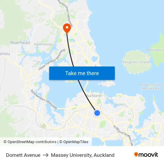 Domett Avenue to Massey University, Auckland map