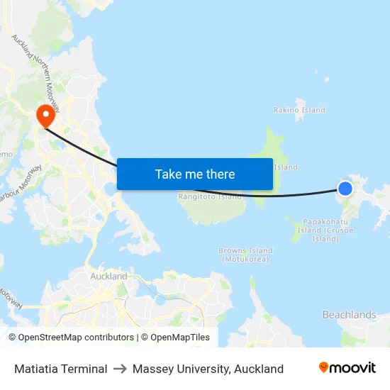 Matiatia Terminal to Massey University, Auckland map