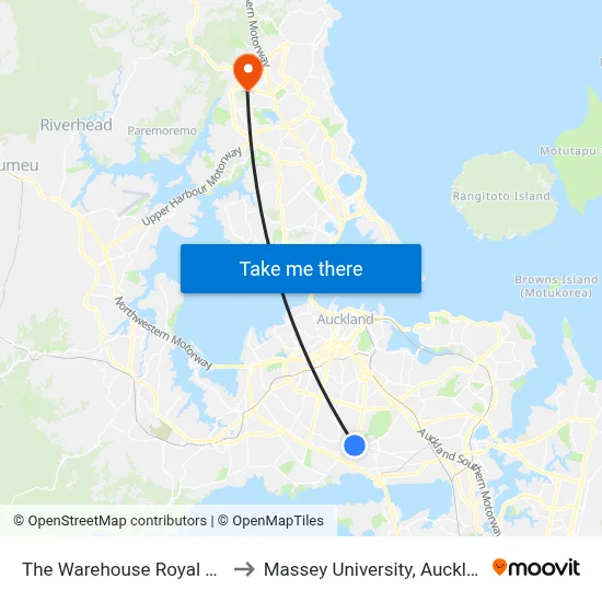 The Warehouse Royal Oak to Massey University, Auckland map