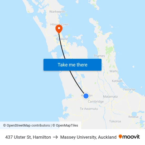 437 Ulster St, Hamilton to Massey University, Auckland map