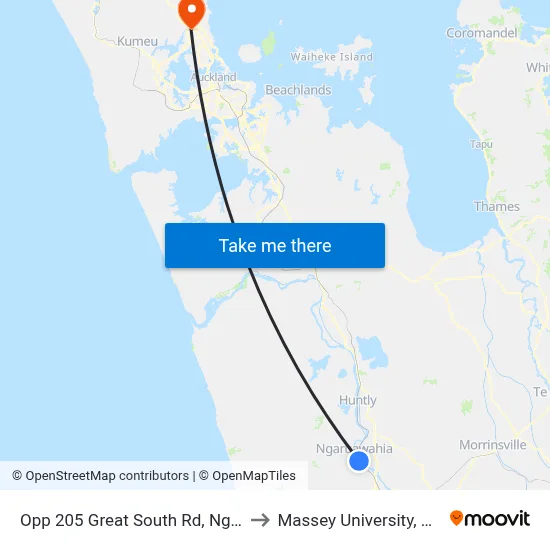 Opp 205 Great South Rd, Ngaruawahia to Massey University, Auckland map