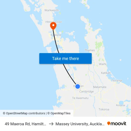 49 Maeroa Rd, Hamilton to Massey University, Auckland map