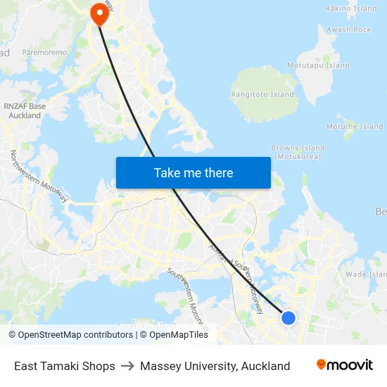 East Tamaki Shops to Massey University, Auckland map