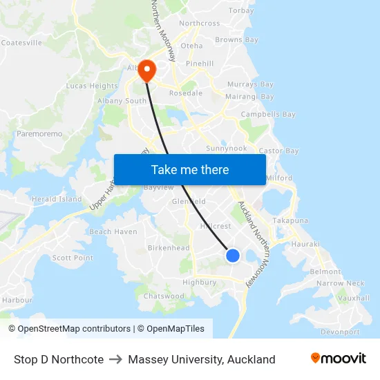 Stop D Northcote to Massey University, Auckland map