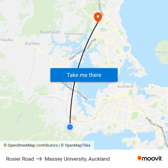 Rosier Road to Massey University, Auckland map