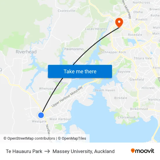 Te Hauauru Park to Massey University, Auckland map