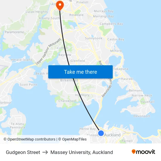 Gudgeon Street to Massey University, Auckland map