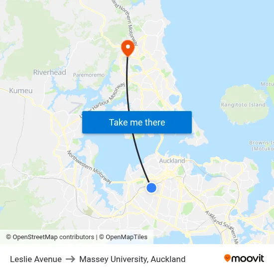Leslie Avenue to Massey University, Auckland map