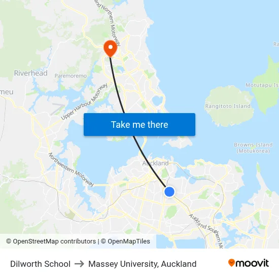 Dilworth School to Massey University, Auckland map