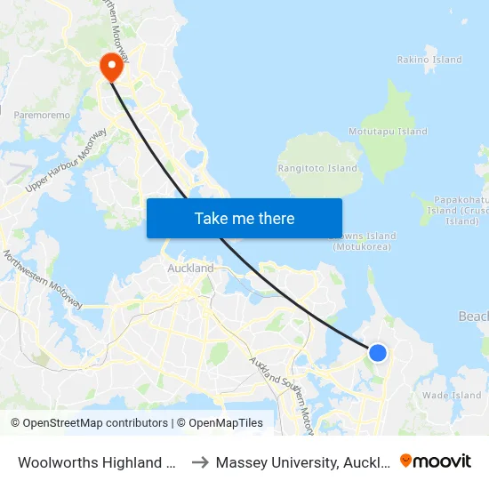 Woolworths Highland Park to Massey University, Auckland map