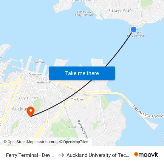 Ferry Terminal - Devonport to Auckland University of Technology map