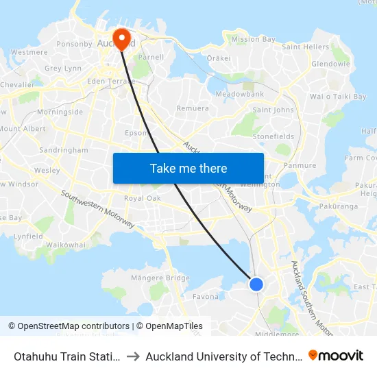 Otahuhu Train Station 2 to Auckland University of Technology map