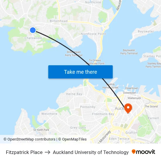 Fitzpatrick Place to Auckland University of Technology map