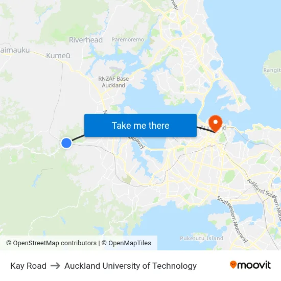 Kay Road to Auckland University of Technology map