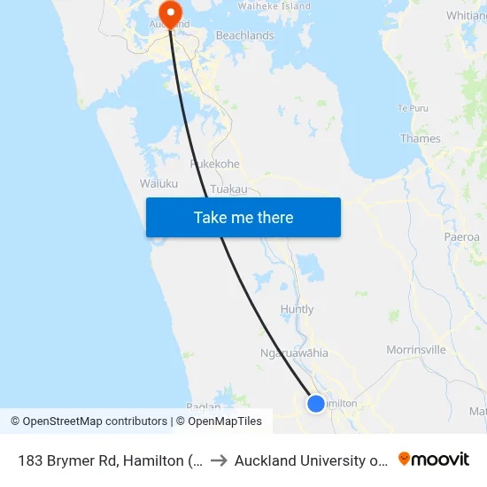 183 Brymer Rd, Hamilton (Hamilton Zoo) to Auckland University of Technology map