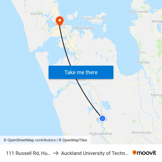 111 Russell Rd, Huntly to Auckland University of Technology map