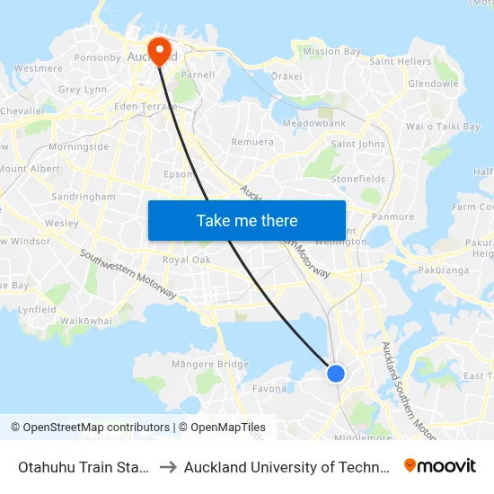 Otahuhu Train Station to Auckland University of Technology map