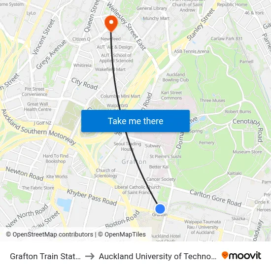 Grafton Train Station to Auckland University of Technology map