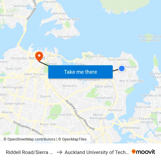 Riddell Road/Sierra Street to Auckland University of Technology map